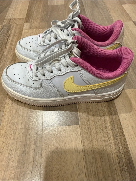 Nike Other - Nike Kids Grey Sneakers with Pink Interior and Yellow Swoosh
